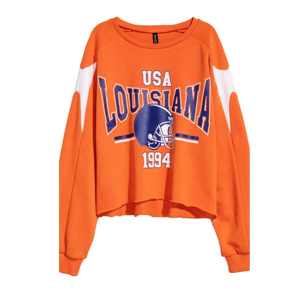 H&M orange "Louisiana USA 1994" graphic crop sweatshirt